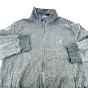 Polo Ralph Lauren Mens XL Gray Herringbone Full Zip Mock Neck Jacket Sweatshirt